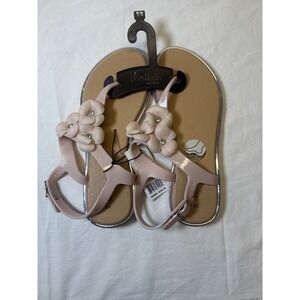 Chatties Footwear Womens Floral Jelly Sandals Blush Pink Rhinestone Size 5/6 NEW